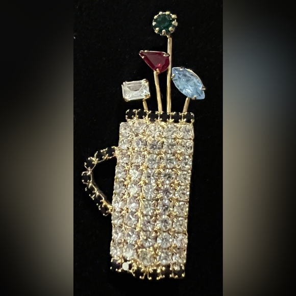 Vintage Women’s GOLF BAG & GOLF CLUBS Rhinestone Brooch ~ Prong Set ~ Gold Tone - Picture 2 of 10